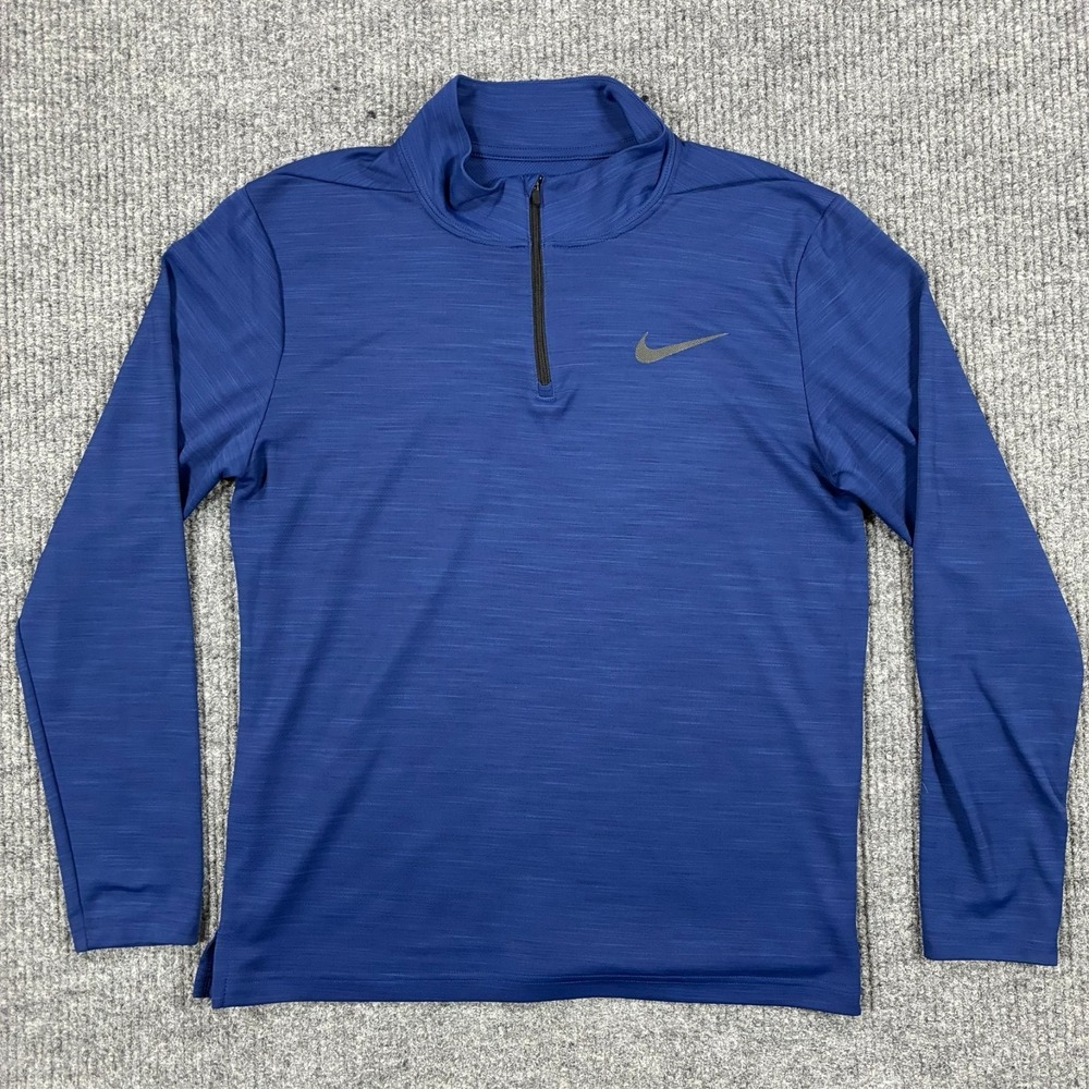 Nike Dri Fit 1/4 Zip Pullover Mens Medium Blue Long Sleeve Athletic Training